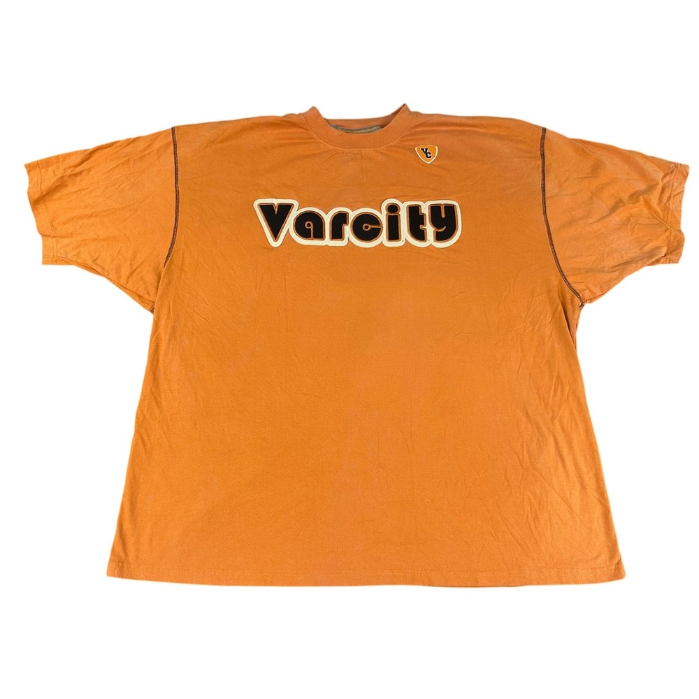 VTG Varsity Clothing Company Orange Graphic T Shirt 4X Cotton Embroidered‎ Logo